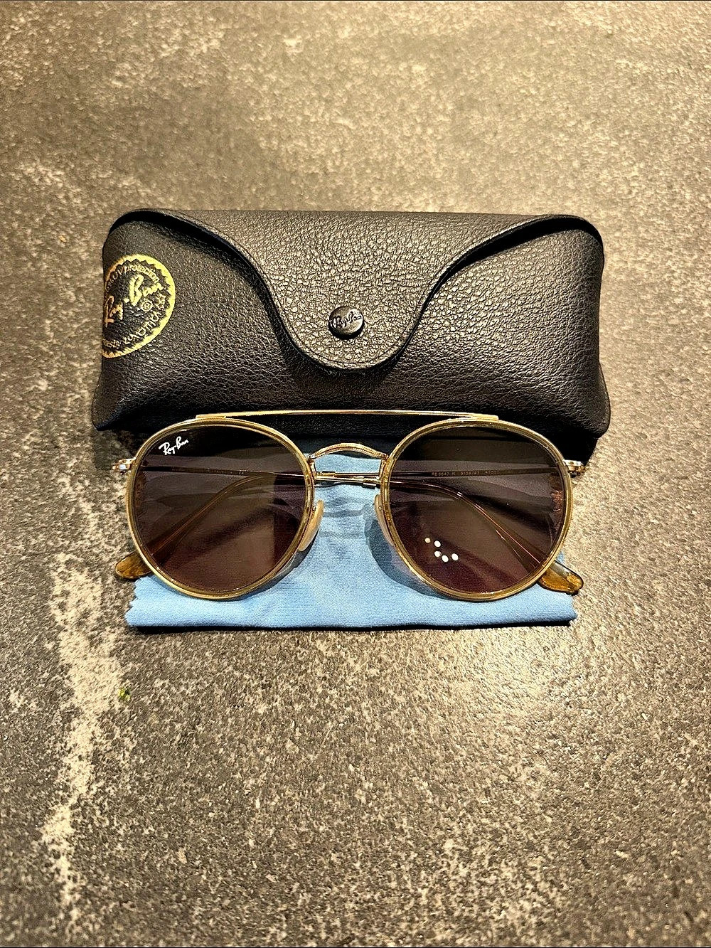 Ray-Ban Round Double Bridge Gold & Brown Sunglasses